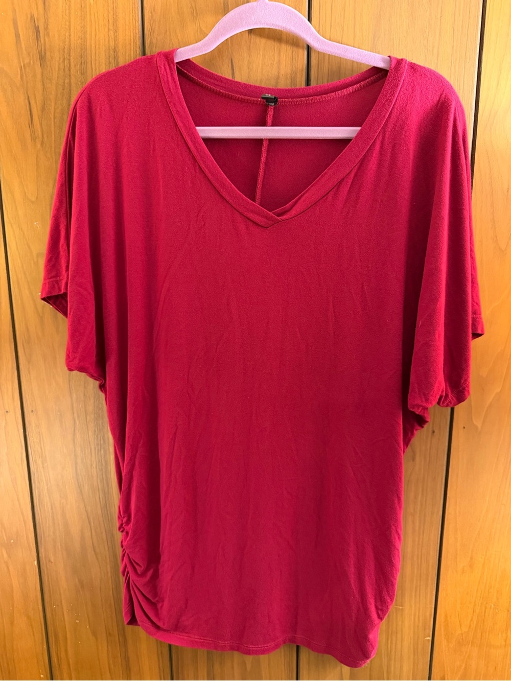 Women’s V-Neck Short Sleeve Tee in Raspberry